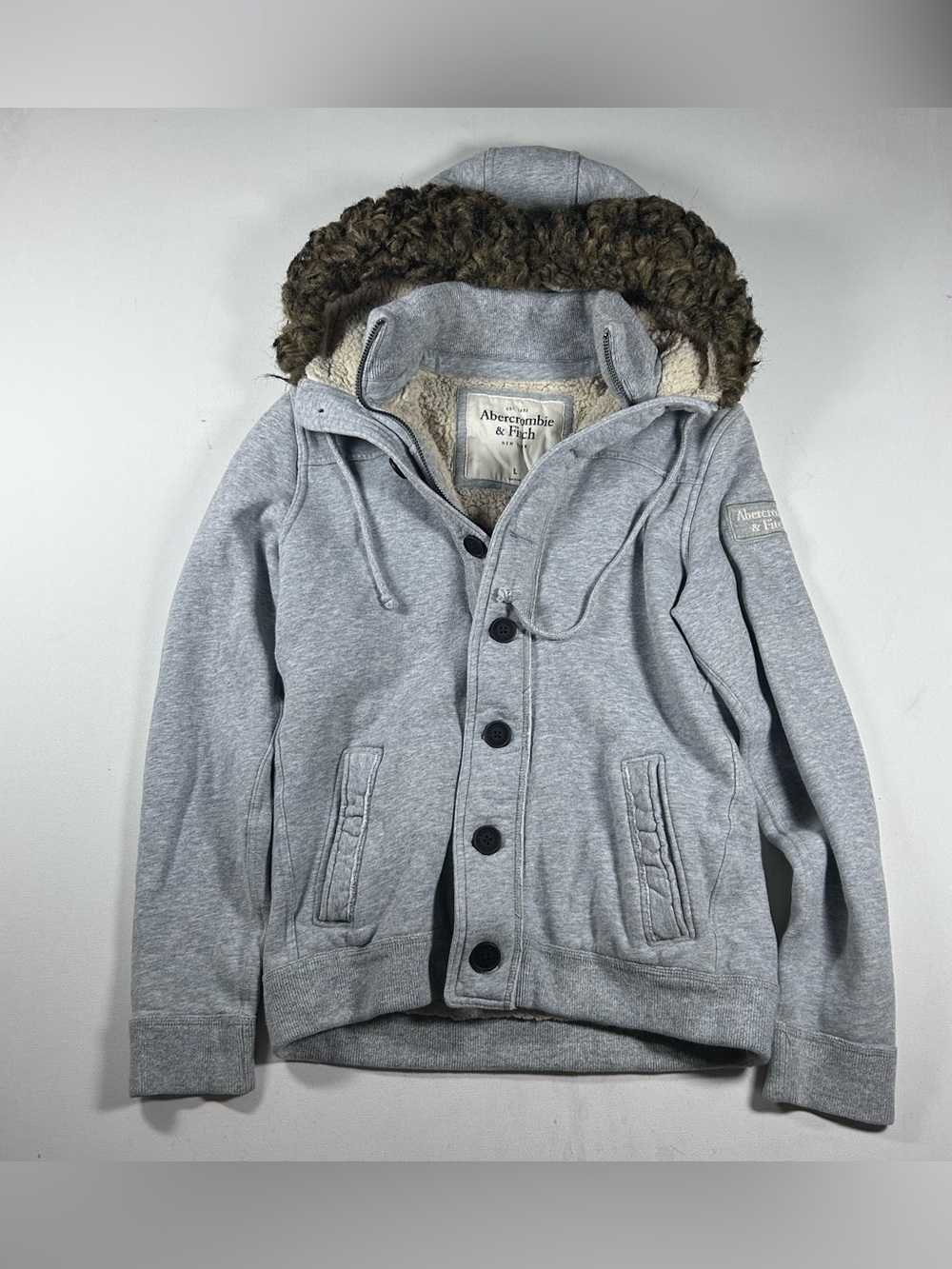 Vintage Abercrombie & Fitch Faux Fur Lined Full Zip Hoodie Mens Large 90s Y2K